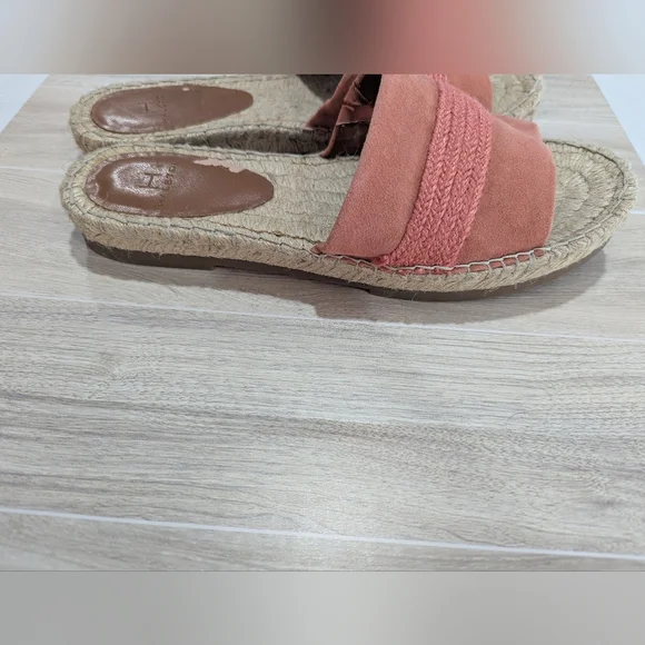 H by Halston "Betty" Peach Coral Orange Suede Slide Sandals Size 9.5 - Picture 7 of 13
